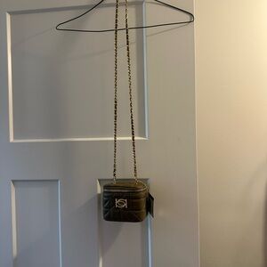 bebe Quilted Mini Crossbody Bag in Olive/Bronze with Gold Chain